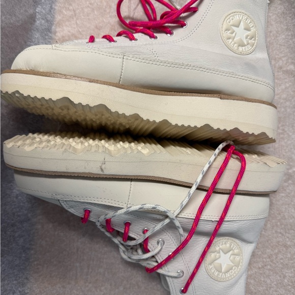NEW Women's High-Top Sneakers - White and Pink- soft, buttery leather UNISEX - Picture 6 of 8